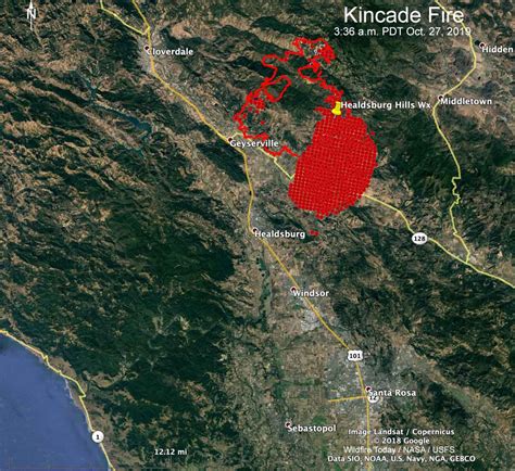 Strong winds push Kincade Fire west across Highway 128 - Wildfire Today