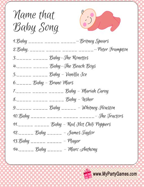 Free Printable Name that Song Baby Shower Game