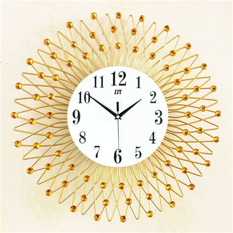 JJT 3D Iron Retro Decorative Wall Clock Art Craft Gold Crystal Wall Clocks Design Clock Wall 14 ...