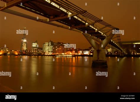 The Millennium Bridge and South Bank at night, London, England Stock ...