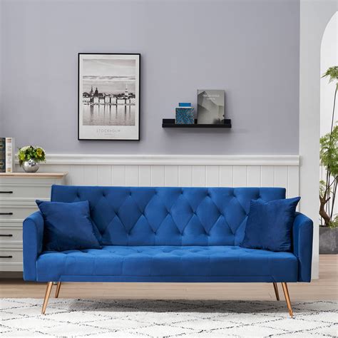 YINKUU Velvet Futon Sofa Bed,Modern Tufted Fabric Couch With Soft Pillows, Modern Loveseat ...