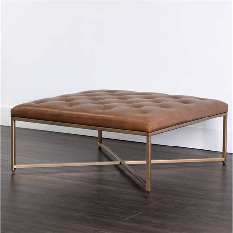 Sunpan Modern Endall Square Leather Tufted Cocktail Ottoman | Wayfair.ca