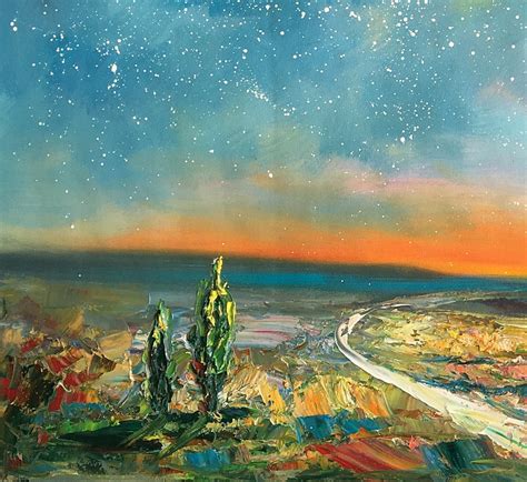 Abstract Art, Original Artwork, Starry Night Sky Painting, Landscape A ...