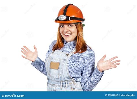 Girl in the Builders Hard Hat Stock Photo - Image of cheerful ...