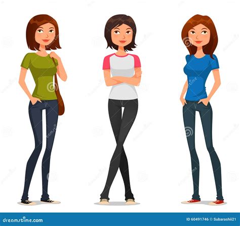 Cute cartoon teenage girls stock vector. Illustration of teen - 60491746