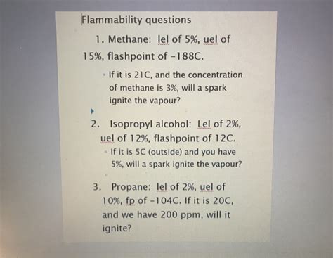 Solved Flammability questions 1. Methane: lel of 5%, uel of | Chegg.com