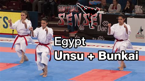 Egypt female team - Kata Unsu + bunkai - Bronze final 21st WKF World Karate Championship Paris ...