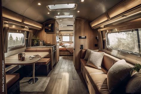 Cozy interior in the trailer of mobile home, generative ai Stock ...