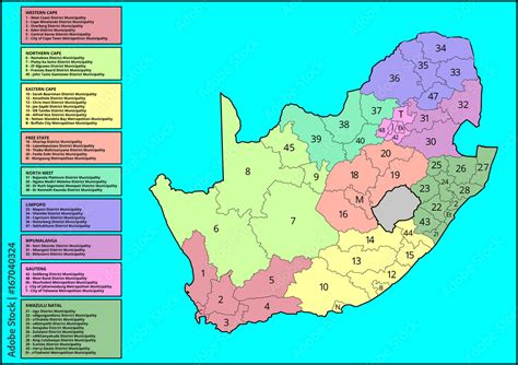 Vector South African Map, District Municipalities and Provinces Segmented, Separated, Divided ...