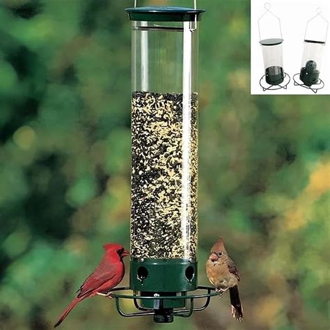 Metal Hanging Wild Bird Feeder with Weight Activated,Squirrel Proof Bird Feeder for Outdoors ...