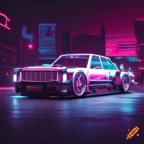 Render of a vintage retro cadillac with neon lights