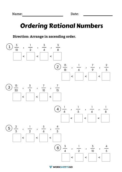 Ordering Rational Numbers Worksheets | WorksheetsGO