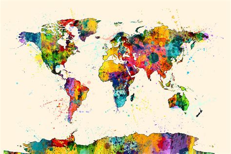 Map of the World Map Watercolor Digital Art by Michael Tompsett - Fine ...