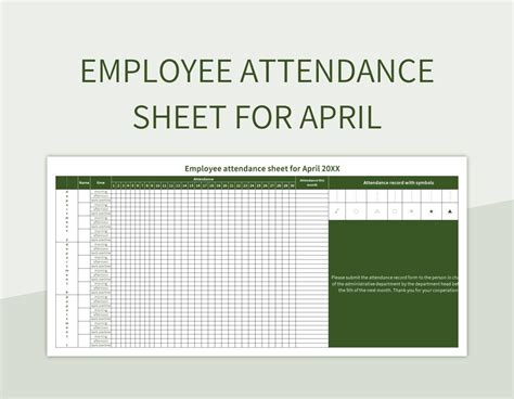 Employee Attendance Sheet For April Excel Template And Google Sheets ...