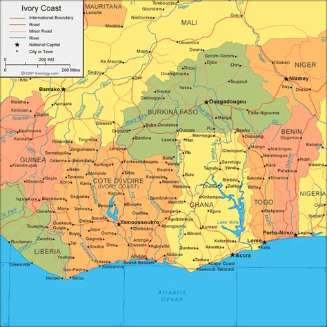 Cote d'Ivoire Map and Satellite Image - Map of Ivory Coast