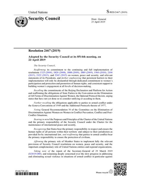 Resolution 2467 (2019) - United Nations Office of the Special Representative of the Secretary ...