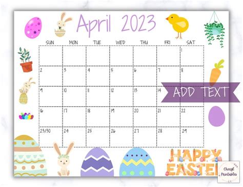 April 2023 Editable Calendar, Printable Calendar, 2023 Wall Calendar, Monthly Calendar ...