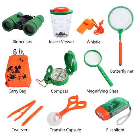 Outdoor Kit Toys for Kids-Set of 12 Adventure Kid Camping Exploration Toys, Outdoor Explorer Kit ...