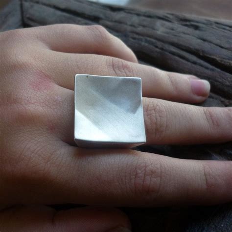 Square Silver Ring Statement Silver Ring Brushed Sterling - Etsy ...