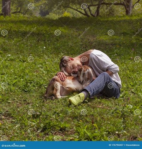 Friendship of People and Animals on a Farm Stock Image - Image of cattle, agriculture: 176794457