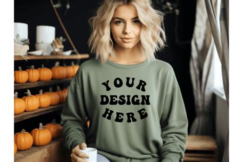 Fall Green Sweatshirt Model Mockup Graphic by mockupstylish · Creative Fabrica