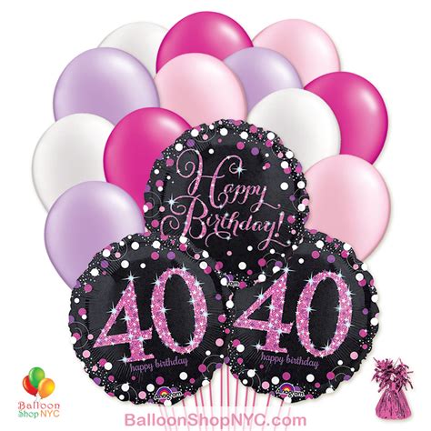 40 Pretty Pink Happy Birthday Mylar Latex Pearl Balloon Bouquet - Balloon