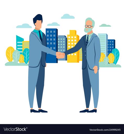 Businessman handshake deal flat style cartoon Vector Image