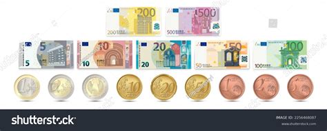 Set Euro Banknotes Euro Coins Vector Stock Vector (Royalty Free ...