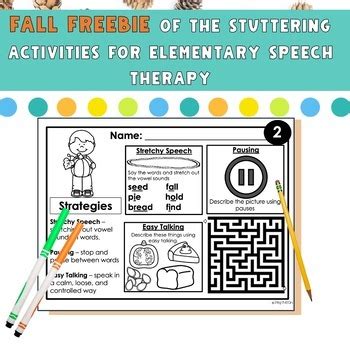 Stuttering Activities for Elementary Speech Therapy Fluency Fall Freebie