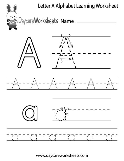 Free Printable Letter A Alphabet Learning Worksheet for Preschool