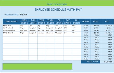 Printable Monthly Employee Schedule Templates - Time Clock Wizard