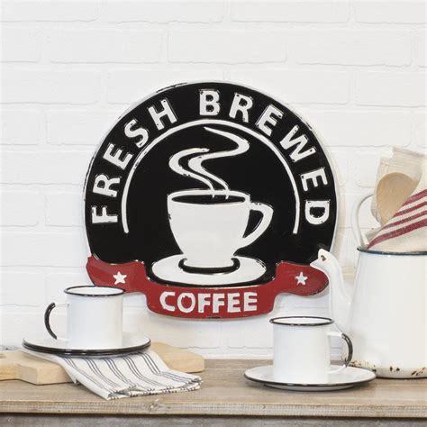 Metal "Fresh Brewed Coffee" Sign | Coffee signs, Metal wall plaques ...