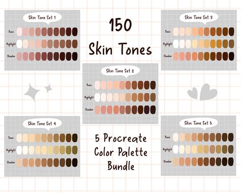 150 Skin Tone Colors Procreate Skin Color Palettes Bundle - Etsy UK