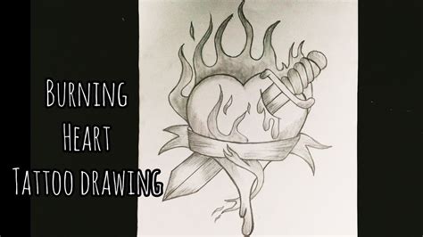 How To Draw A Burning Heart With A Sword Inside || Tattoo Drawing - YouTube