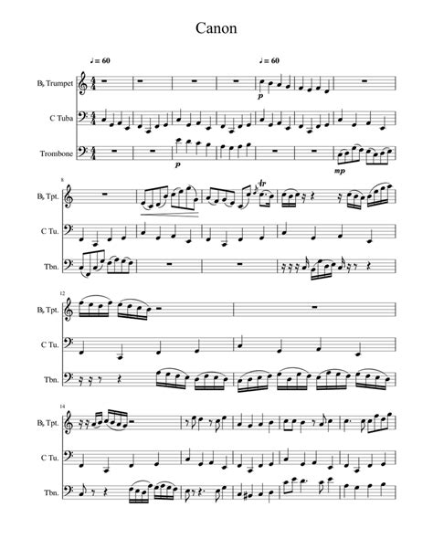 Canon trumpet trombone duet Sheet music for Trombone, Tuba (Brass Duet ...