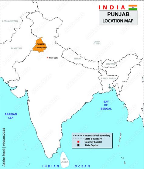 Punjab map. Punjab state location in India map. Stock Vector | Adobe Stock