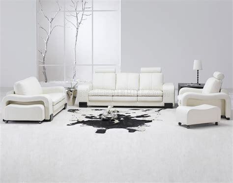 White Leather 4Pc Modern Sofa, Loveseat, Chair & Couch Stool Set
