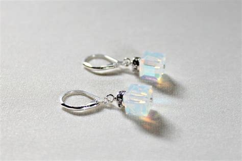 October Birthstone Earrings Opal Swarovski Cubes Unique | Etsy