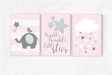 Twinkle twinkle little star nursery, pink gray nursery decor, baby girl nursery decor, hot air ...