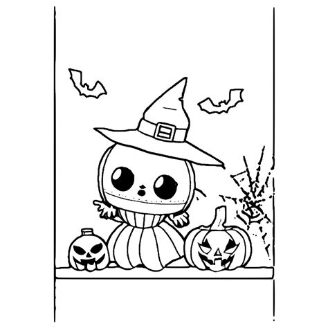 Halloween Coloring Page Cutecore No Outline Clean Perfect Continuous Lines · Creative Fabrica