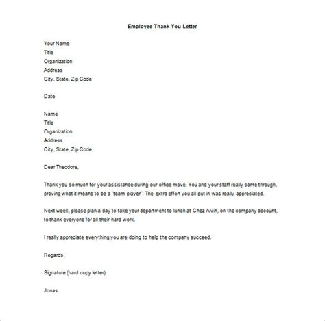 Sample Thank You Letter For Employees Hard Work | Onvacationswall.com