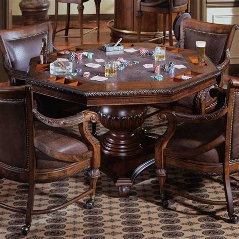 Classic poker table | Poker table and chairs, Antique poker table, Game room basement