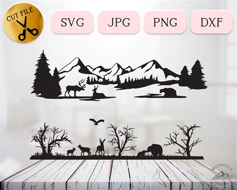 Nature Wildlife Scene SVG Bundle Snowy Mountain Forest | Etsy