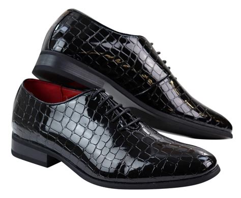 Mens Patent Black Crocodile Style PU Leather Shoes: Buy Online - Happy ...