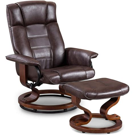 Mcombo Leather Soft Swiveling Recliner Chair With Wrapped Swiveling Wood Base And Matching ...