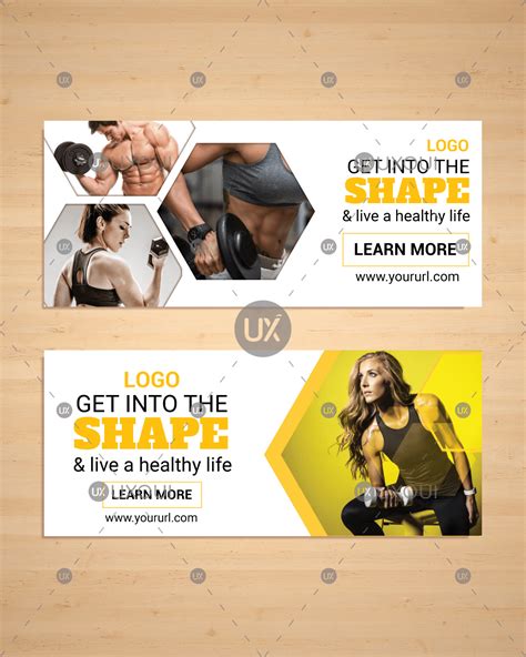 Modern gym web banner template design vector with photo - UXoUI