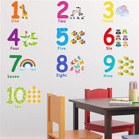 Buy Number Wall Decals Children Number Stickers Alphabet ABC Wall Decals Peel and Stick Animal ...