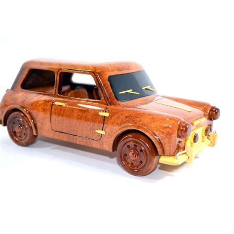 Mini Cooper : Handcrafted Mahogany Wooden Model Car