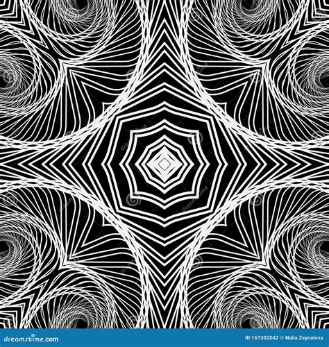 Geometric Fractals Black and White Vector Seamless Pattern. Abstract ...