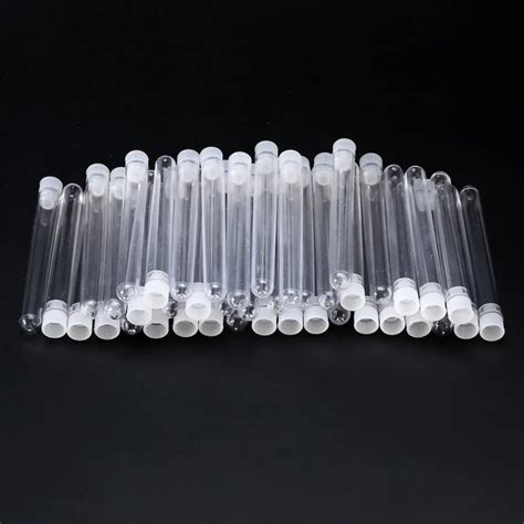 50Pcs/Set Plastic Test Tube Simple Design Test Tube Transparent Clear Plastic Test Tubes Vials ...